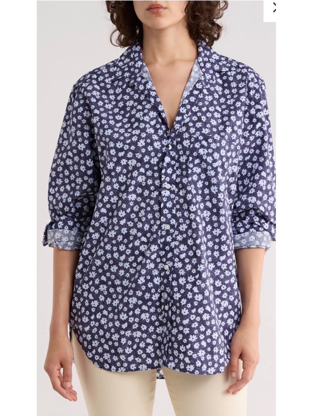 NWT Frank & Eileen Floral Joedy Boyfriend Button Down Shirt Navy White Size S